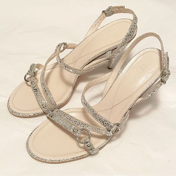 Sissi Rossi Silver Strappy Heeled Sandals Size EU 40 Metallic Cone Adjustable - Picture 6 of 6